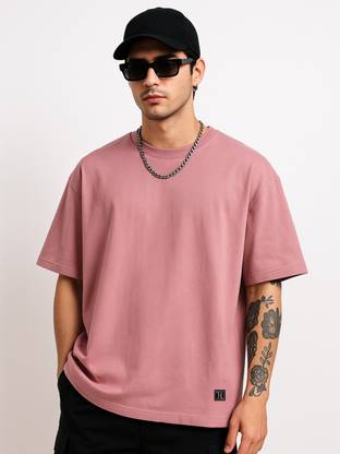 TOXA Solid Men Round Neck Pink T-Shirt