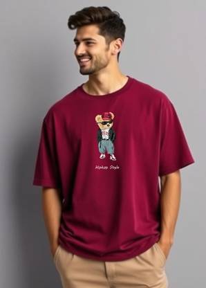 UrGear Printed Men Round Neck Maroon T-Shirt