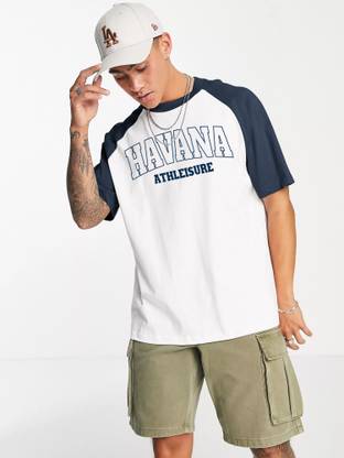 Jump Cuts Typography Men Round Neck White, Dark Blue T-Shirt