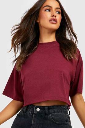 vervean Solid Women Round Neck Maroon T-Shirt