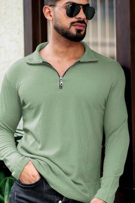 INDICLUB Self Design Men Polo Neck Light Green T-Shirt