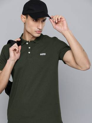 HRX by Hrithik Roshan Solid Men Polo Neck Green T-Shirt