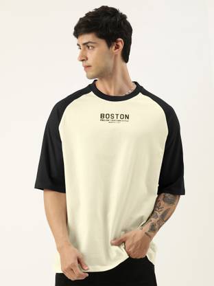 MANIAC Colorblock Men Round Neck Beige, Black T-Shirt