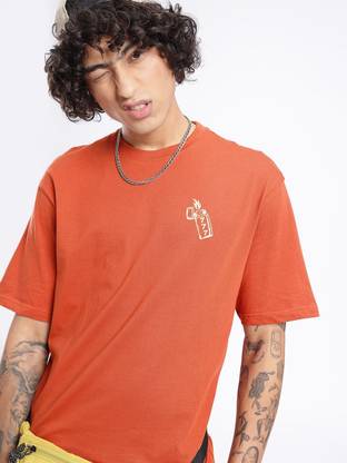 glitchez Printed Men Round Neck Orange T-Shirt