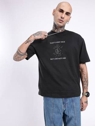 glitchez Printed Men Round Neck Black T-Shirt