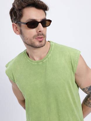 Glitchez Solid Men Round Neck Green T-Shirt