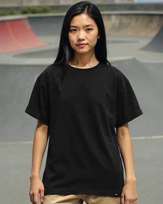 BEWAKOOF Solid Women Round Neck Black T-Shirt