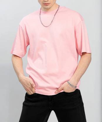 BEING WANTED Solid Men Round Neck Pink T-Shirt