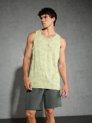TECHNOSPORT Self Design Men Round Neck Yellow T-Shirt