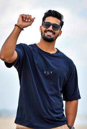 UrGear Printed Men Round Neck Navy Blue T-Shirt
