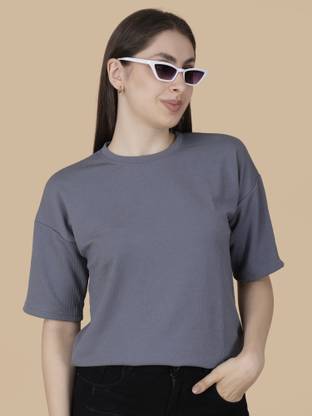 VDTREND Self Design Women Round Neck Grey T-Shirt