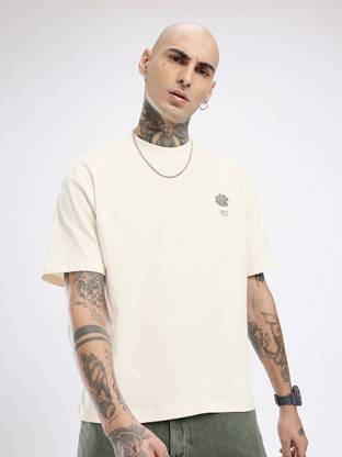 Glitchez Solid Men Round Neck White T-Shirt