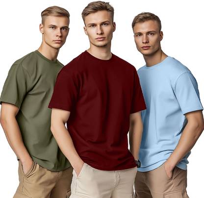 NOBERO Solid Men Round Neck Multicolor T-Shirt
