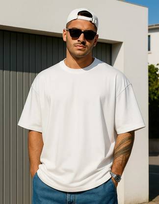 Veirdo Solid Men Round Neck White T-Shirt