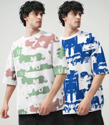 TRIPR Printed Men Round Neck White, Green, Blue T-Shirt