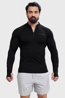 FuaarK Solid Men Zip Neck Black T-Shirt
