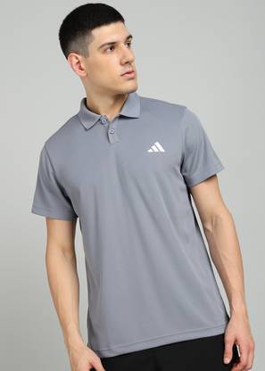 ADIDAS Solid Men Polo Neck Grey T-Shirt