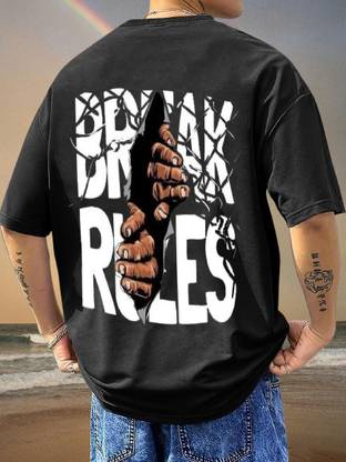 TripBroz Printed Men Round Neck Black T-Shirt