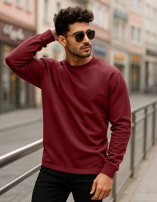 Veirdo Solid Men Round Neck Maroon T-Shirt