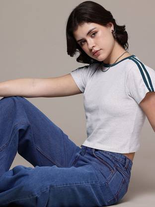 Roadster Solid Women Round Neck Grey T-Shirt