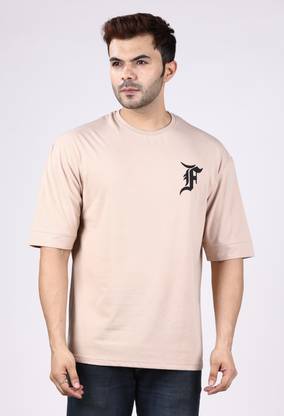 E-MAX Typography Men Round Neck Beige T-Shirt
