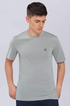 Adrenex Solid Men Round Neck Grey T-Shirt