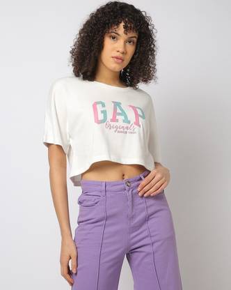 GAP Graphic Print Women Round Neck White T-Shirt