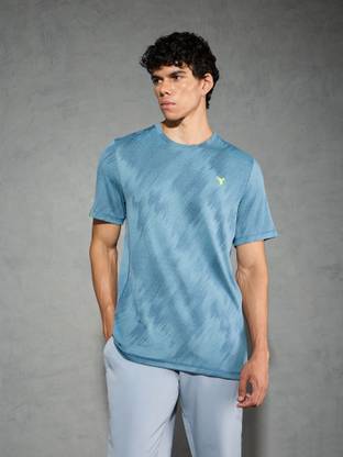 TECHNOSPORT Self Design Men Round Neck Reversible Blue T-Shirt