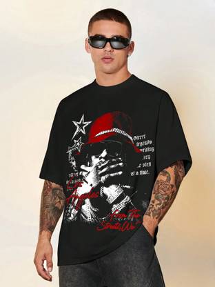 Jump Cuts Printed Men Round Neck Black, White T-Shirt