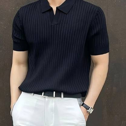 Self Design Men Black T-Shirt