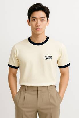 CULISH Printed Men Round Neck Beige T-Shirt