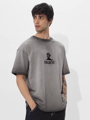 The Souled Store Graphic Print Men Round Neck Grey T-Shirt