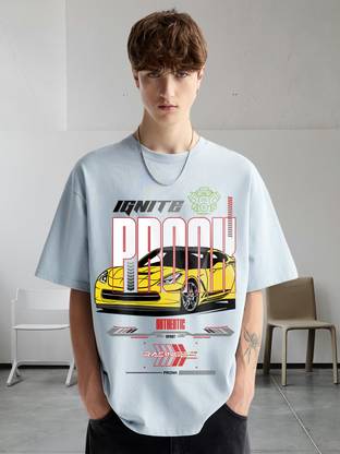 Pronk Printed Men Round Neck Light Blue T-Shirt