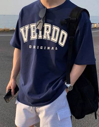 Veirdo Printed, Typography Men Round Neck Navy Blue T-Shirt