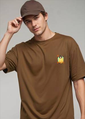 Smartees Printed Men Round Neck Brown T-Shirt