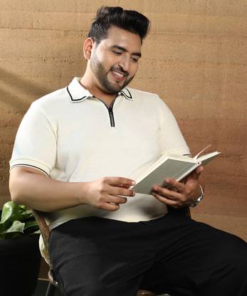 Instafab Plus Solid Men Polo Neck White T-Shirt