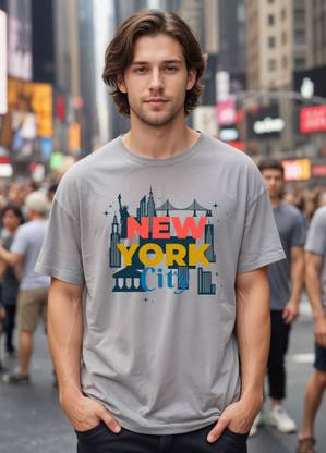 Smartees Printed Men Round Neck Grey T-Shirt