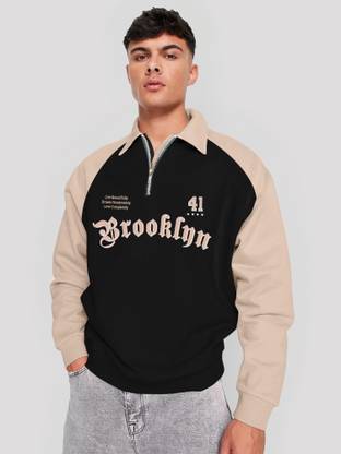 Jump Cuts Printed Men Polo Neck Black T-Shirt