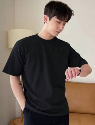 Ashkart Solid Men Round Neck Black T-Shirt