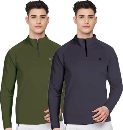 FTX Solid Men Zip Neck Multicolor T-Shirt