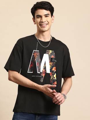 Mast & Harbour Printed Men Round Neck Black T-Shirt