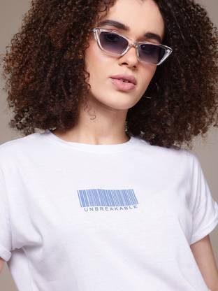 Roadster Printed Women Round Neck White T-Shirt