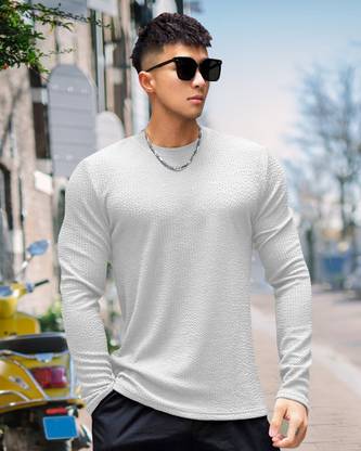 METRONAUT Self Design Men Round Neck White T-Shirt