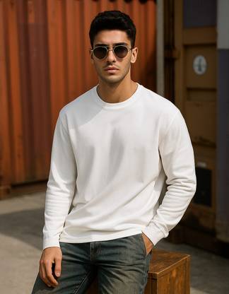 Veirdo Solid Men Round Neck White T-Shirt