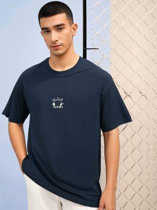 MACK JONNEY Printed Men Round Neck Navy Blue T-Shirt