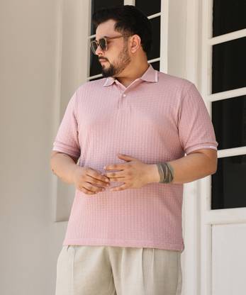 Instafab Plus Self Design Men Polo Neck Pink T-Shirt