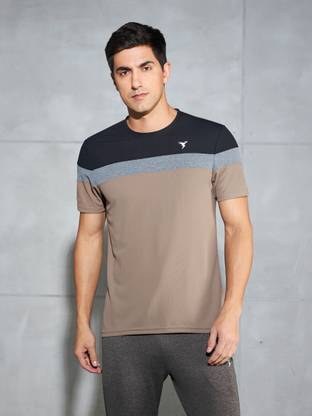 TECHNOSPORT Colorblock Men Round Neck Brown T-Shirt