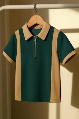 Try This Colorblock Men Polo Neck Dark Green T-Shirt