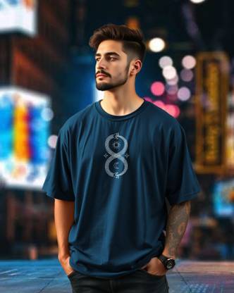 GESPO Printed Men Round Neck Dark Blue T-Shirt