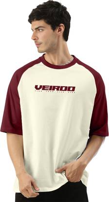 Veirdo Printed, Typography Men Round Neck Beige, Maroon T-Shirt